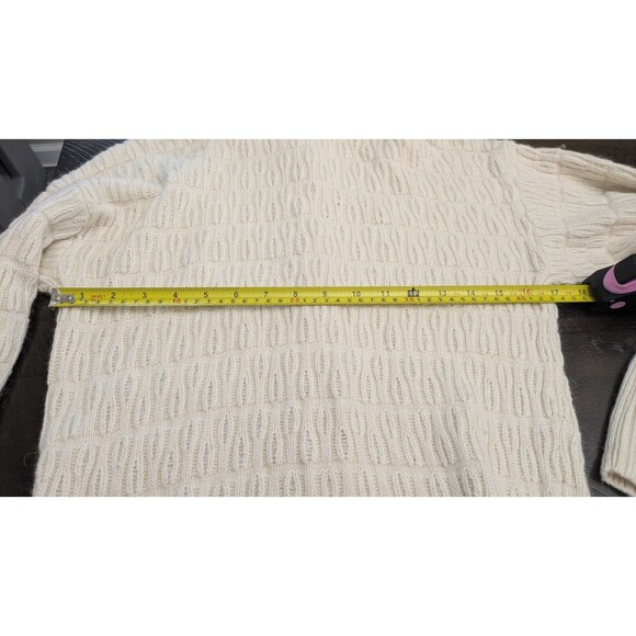 Lacoste Turtleneck Tunic Sweater Cream Wool Cashmere Fisherman Button Back M - Picture 9 of 10